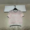 Xiangjia Pink Embroidered Hollow Knit Short Sleeve Age-Reducing Summer Top
