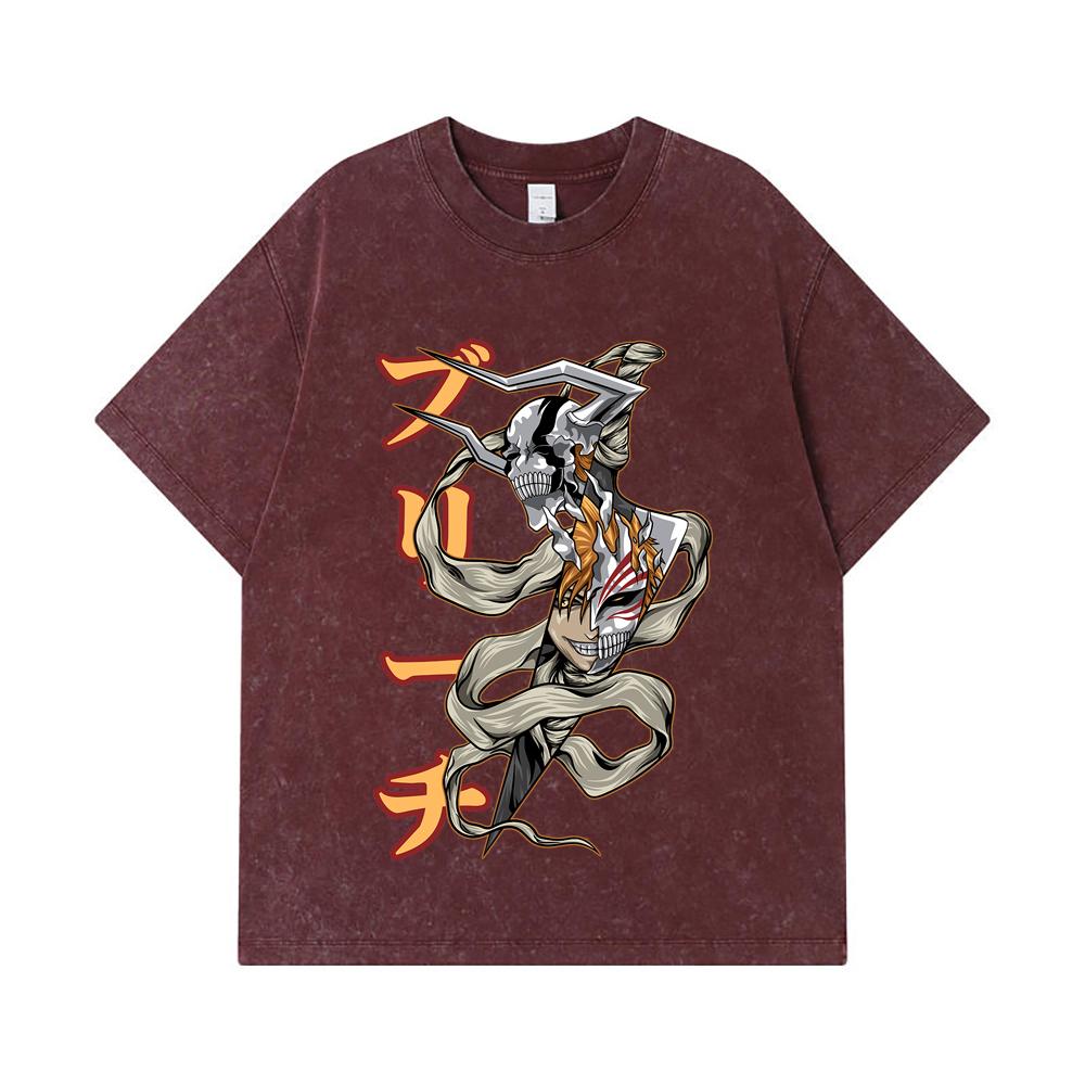 275 GSM Washed T-shirts 100% Cotton Bleach V11 Zankpakuto Print Unisex Heavy Cotton T Shirt