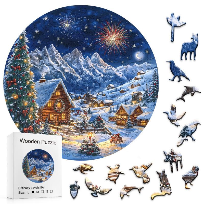 Wooden Puzzle Christmas Snow Scene Small Animal Shape Puzzle Flat Wooden Puzzle