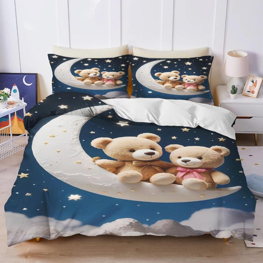 Cute Teddy Bear Children's Adult Down Duvet Cover Cartoon Animal Bedding, Colorful Comfortable Full Size Down Duvet Cover De