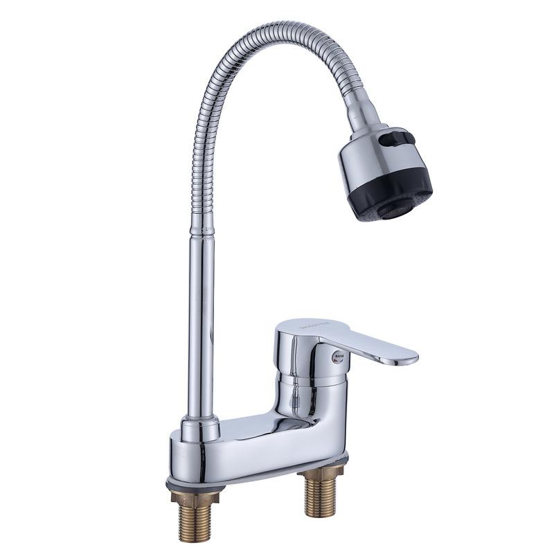 Bathroom Wash Basin Double Hole Hot and Cold Water Faucet Alloy Universal Rotating Household Basin Faucet