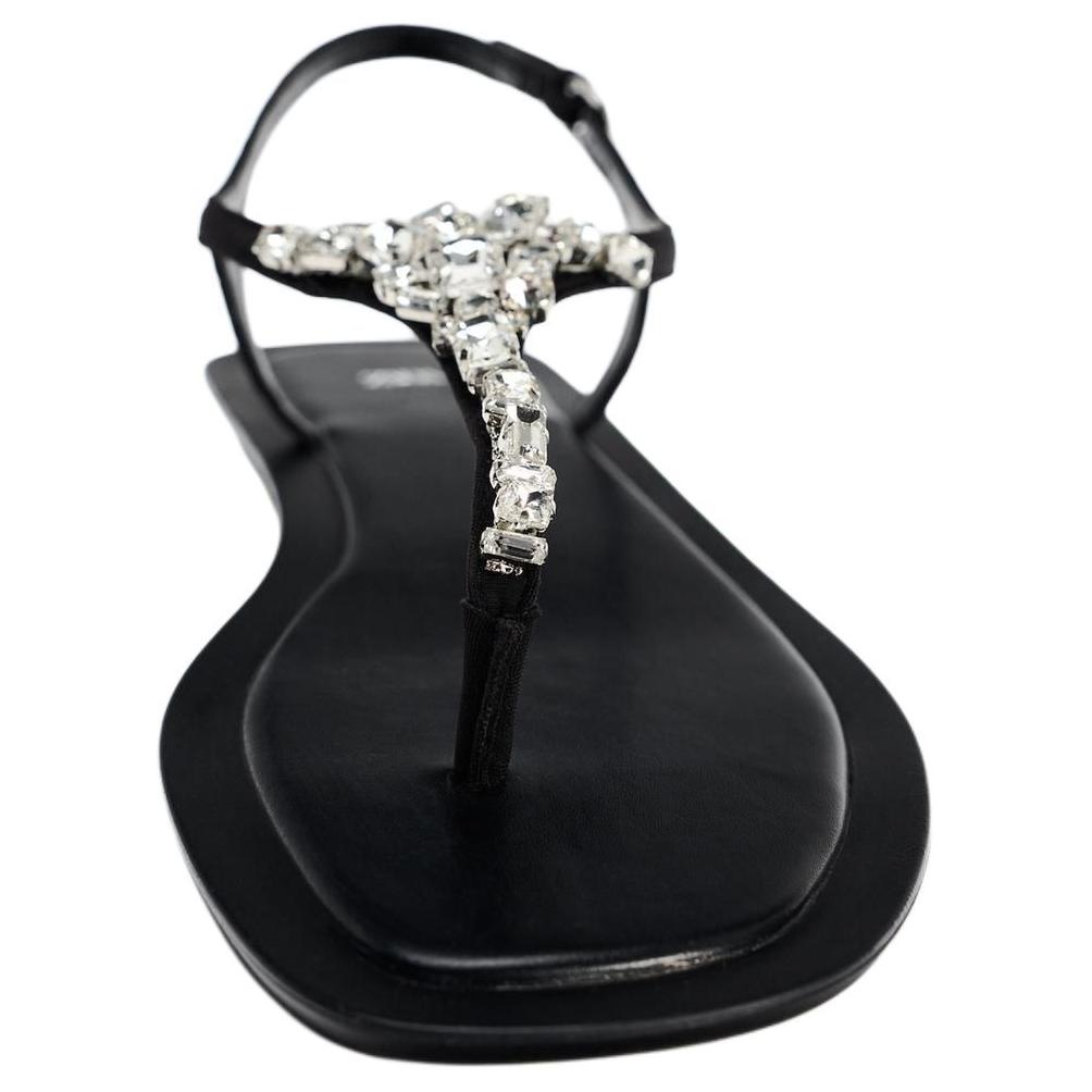 Zara Rhinestone Embellished Toe Post Flat Sandals Black Women 11606410800