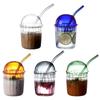 450ml Glass Cup with Lid and Straw Reusable Heat Resisting Cold Hot Drink Cup for Coffee Milk