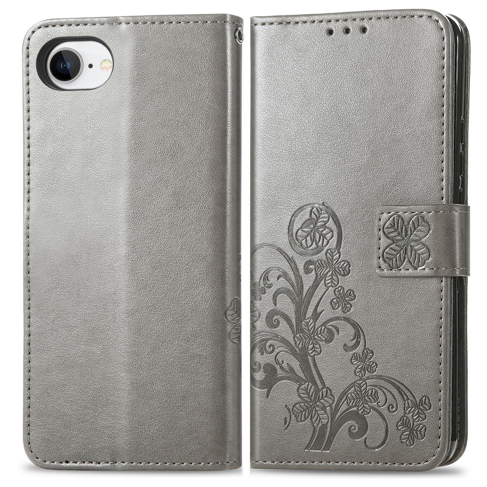 

For iPhone 16e Leather Case Four-Leaf Clover Wallet Phone Cover Blue