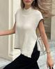 Women's Vest Half High Collar Color-blocked Bow Knitted Vest Loose Sleeveless Sweater Vest Top