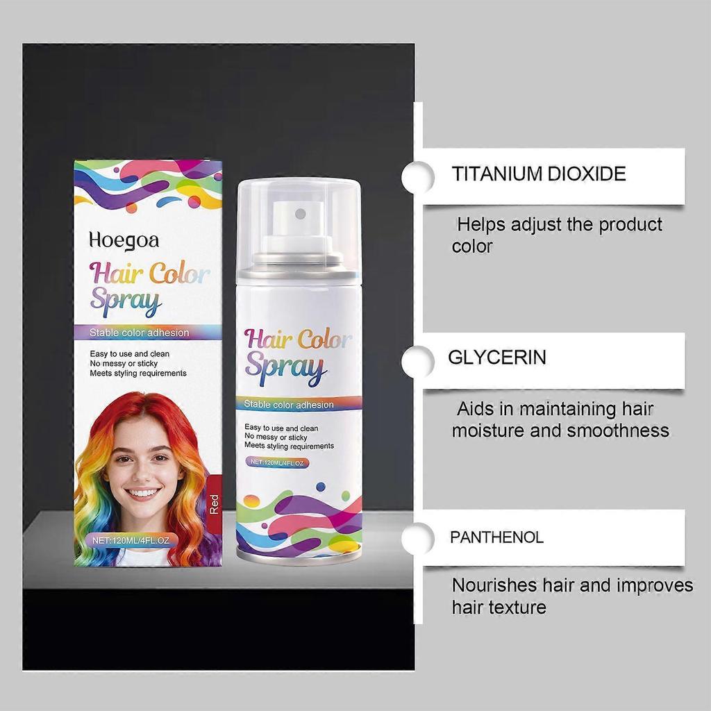 Hoegoa Red Temporary Hair Spray Colorful Hair Color Natural Color Uniform Coverage Fashion Hairdressing Agent