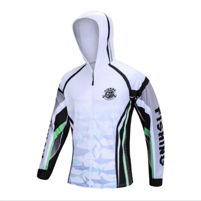 Mens Hooded Zip-Up Fishing Shirt UV Protection Quick Dry Breathable Long Sleeve Outdoor Sun Top