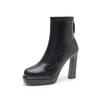 Fashion Square Heel Boots Autumn New Round Toe Spliced Rear Zipper Platform Anti-Slip Wear-Resistant High Heels