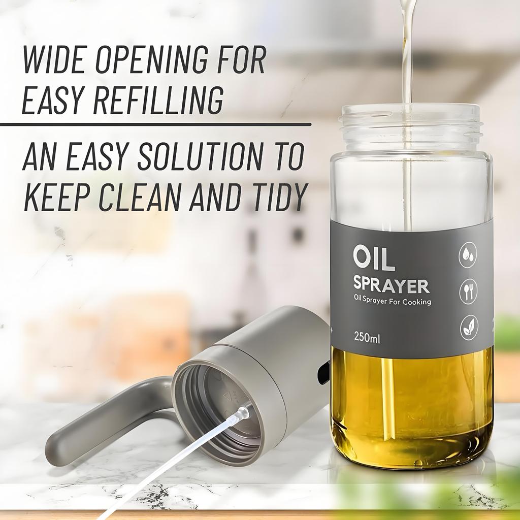 250ml Glass Oil Mister Spray Bottle | Heat-Resistant for Air Fryer & Baking | Healthy Cooking Gadget for Salad BBQ Roasting