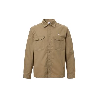 Embroidered Logo Patch Pocket Detail Long Sleeve Polo Shirt Men Tops Khaki DQ6288-247