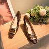 6888-3 Französische quadratische Zehenpartie High Heels Damenmode Pendeln Temperament Leichter Mund Dicker Absatz Einzelne Schuhe Metallische quadratische Schnalle High Heels