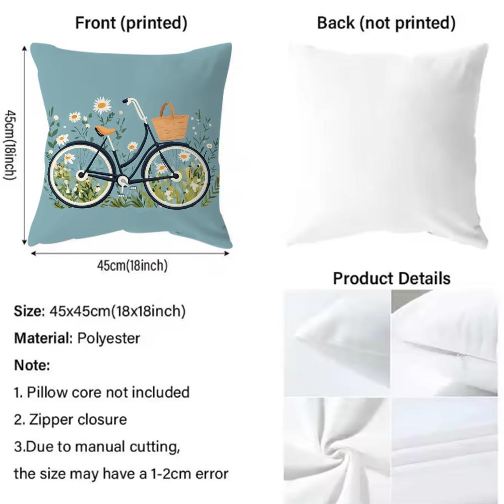 Popular Country Flower Bicycle Cushion Cover Soft Washable Pillow Case Multi-Scene For Couch Bed Travel Office Use