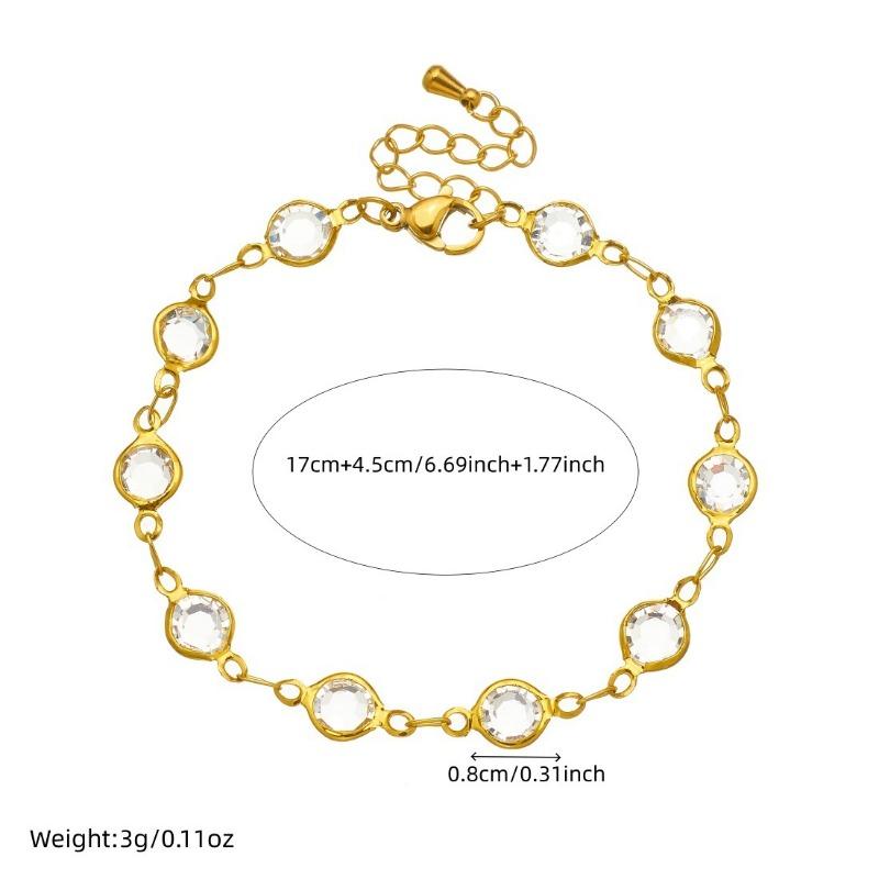 Gold Plated Clear CZ Jewelry Set, Dainty Oval Cut Zircon Necklace & Bracelet, Luxury Minimalist Jewelry Set for Women Gift