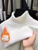 Men's Fashionable Thick Knit Pullover with Double-Fold High Neck, Fleece-Lined for Warmth, Solid Color, Perfect for Middle-Aged and Young Adults.