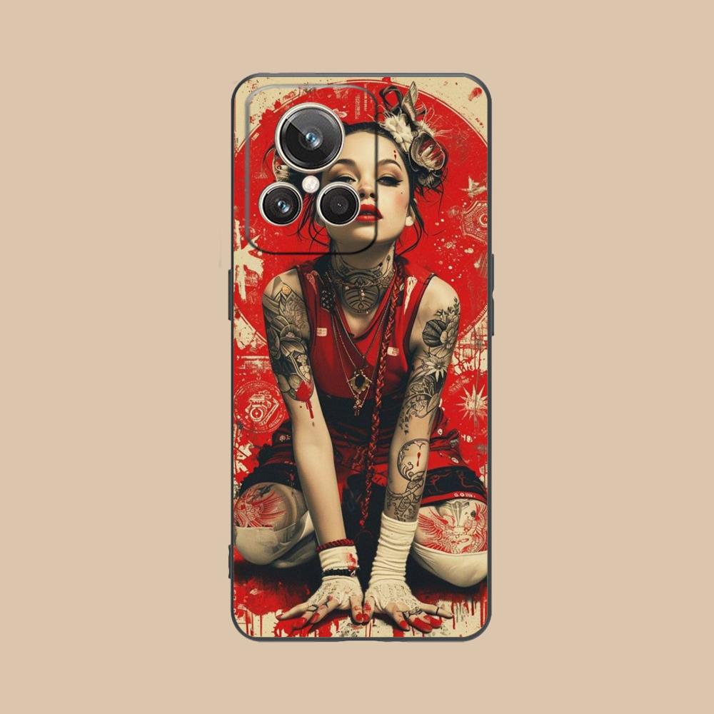 

Retro Tattoo Girl Mobile Phone Case for Realme 15 14 13 12 11 10 9 Pro Plus T i Lite 5G Colorful Printing Cover Luxury Pretty realme 9i 5G