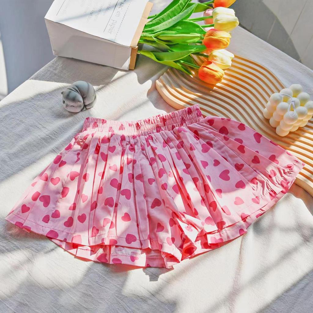 Summer Floral Print Shorts for Girls Pantskirt Kids Tutu Shorts Loose Leg Pants Girls Pleated Culotte Children Clothes