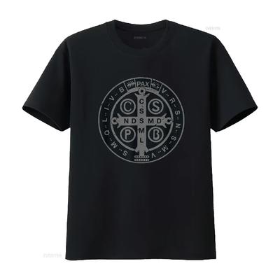 Religiöse Katholische St. Benedikt Medaille Christliches T-Shirt vintage gewaschen Vielseitig Unisex Bequem Stilvoll homme Mode