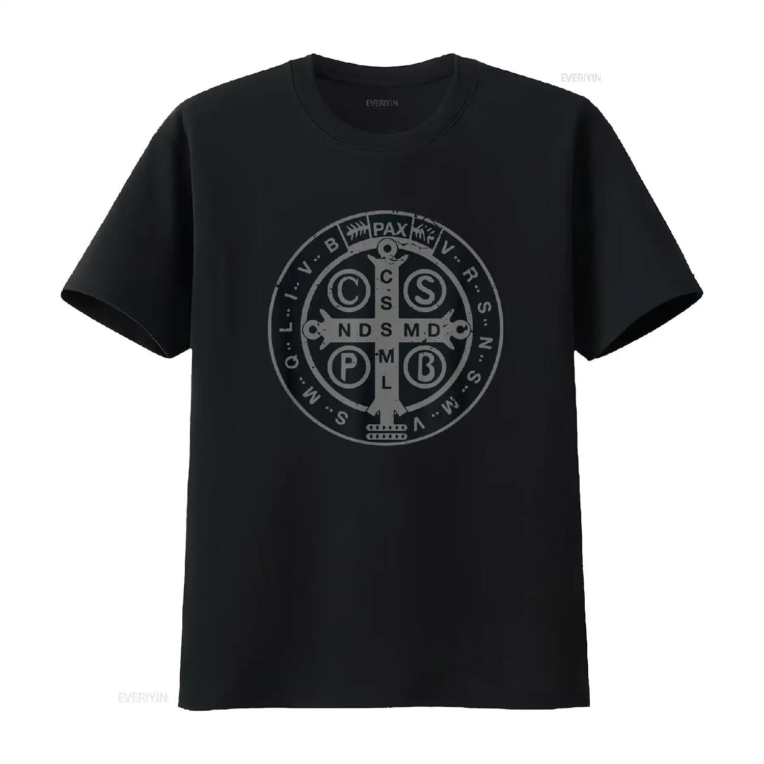 

Religious Catholic St Benedict Medal Christian T Shirt vintage Washed Versatile Unisex Comfortable Stylish homme fashion S чёрный