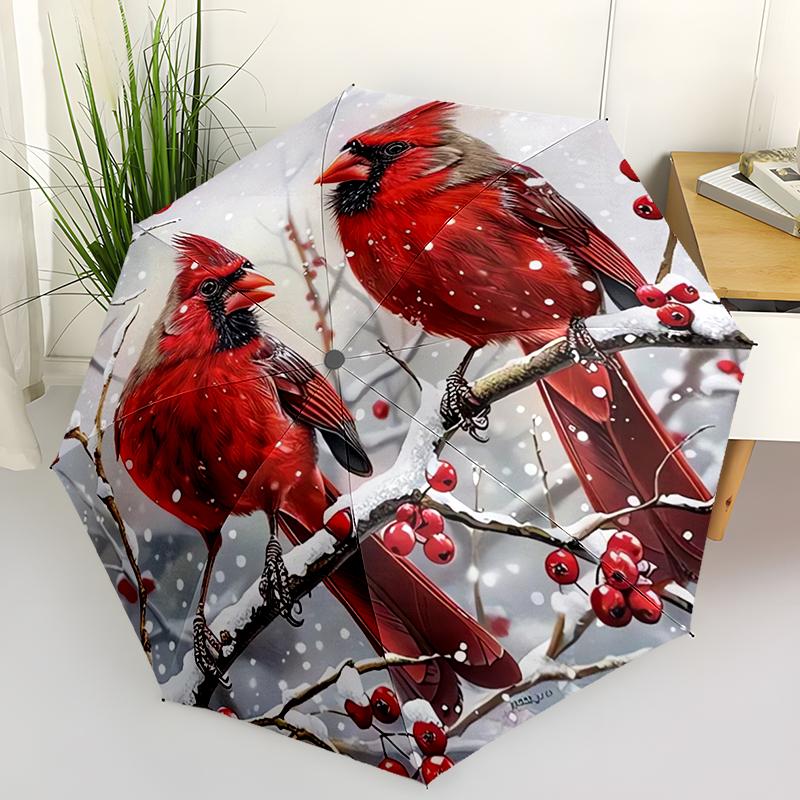 Christmas Cardinal Folding Umbrella Fashion Auto-Open Design 8 Iron Ribs Plastic Handle Foldable Sunshade Perfec Christmas Gift
