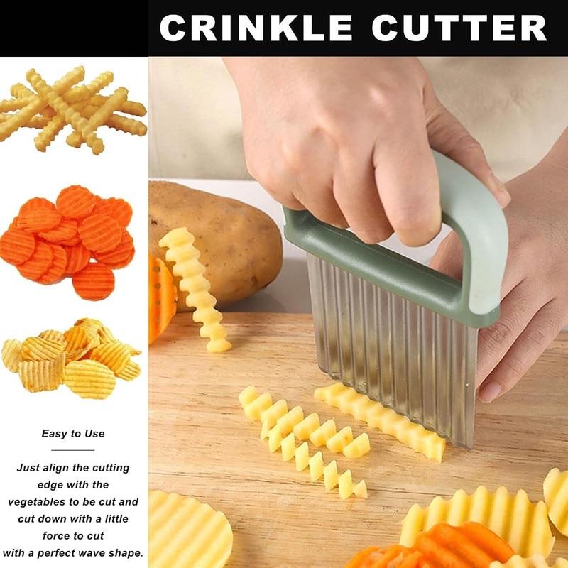 Feliator Wavy Crinkle Cutter Stainless Steel Blade Comfort Grip Kitchen Vegetable Slicer Green 3.5x2.8in