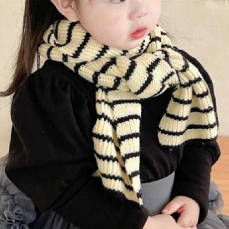 Children Neck Scarves with Stripe Pattern Warm Knitted Neckerchief Versatile for Children Fashionable Winter Accessories