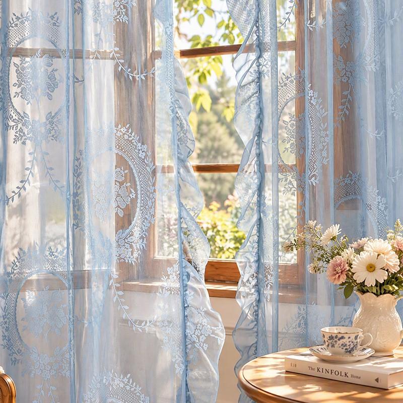 TK French Ruffle Sheer Curtain Bedroom Living Room Lace Fabric Window Door
