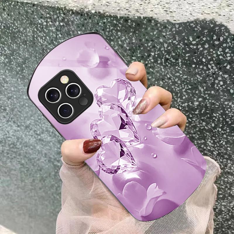 Flower Heart Shaped Pink For iPhone 16 15 14 Pro 13 Plus 12 Mini 11 13Pro Max XR X S 7 8 6 Elliptical Tempered Glass Phone Case