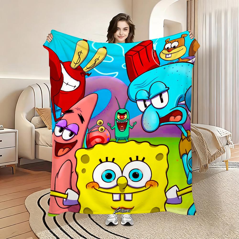 S-SpongeBobes Fluffy Soft Blankets & Throws Home and Decoration Throw Blanket Bedspread on the Bed Plaid Winter Anime Knee Sofas
