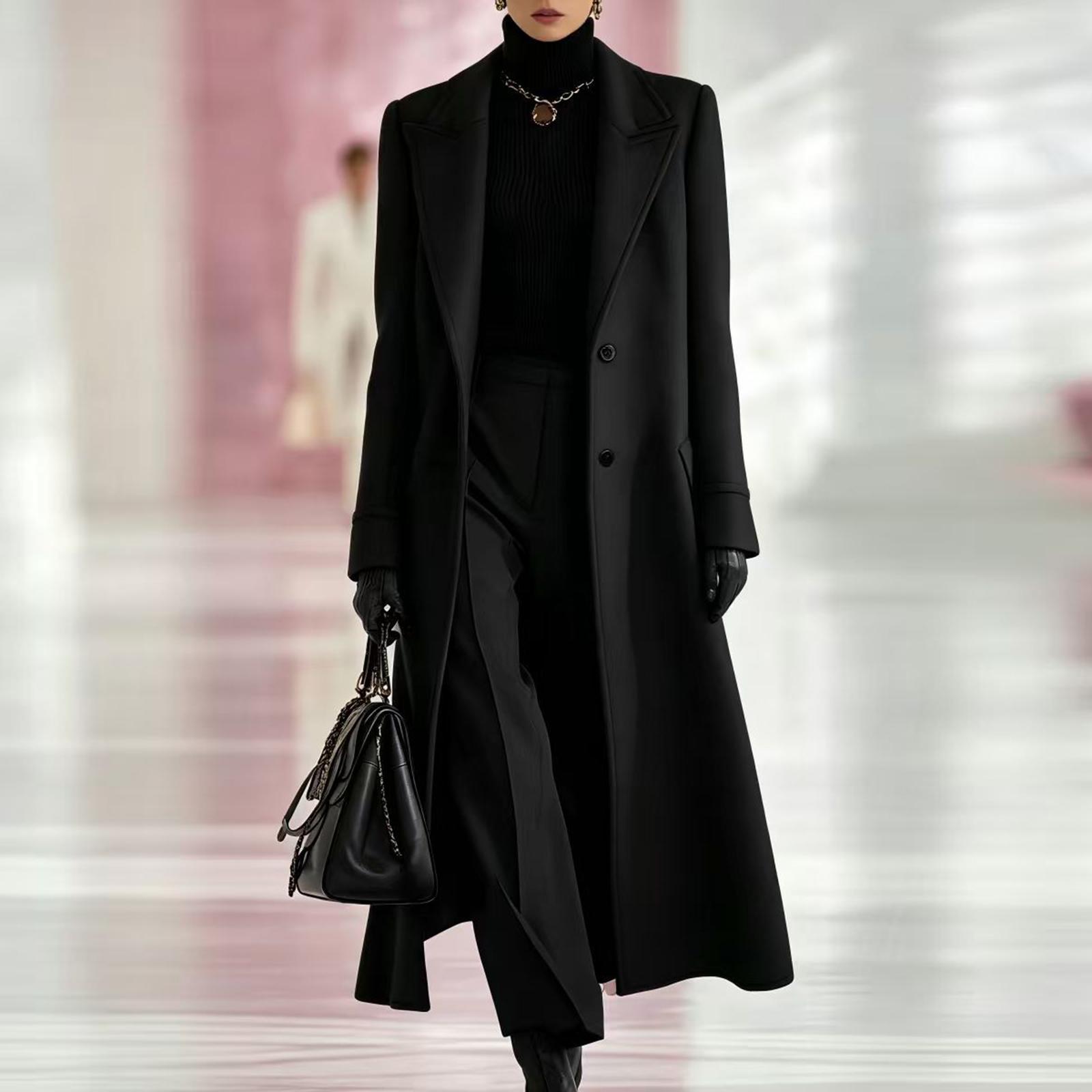 Women s Color Long Woolen Belted Coat for Winter XXL