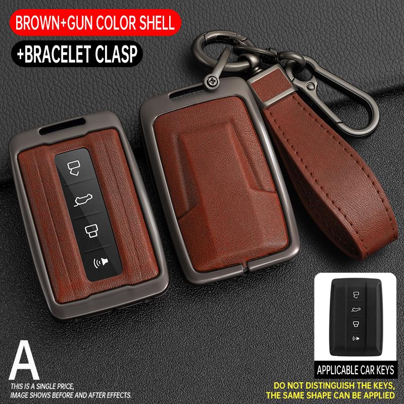 Zinc Alloy+Leather Car Key Case For Great Wall Gwm Wey Tank 300 500 Tank300 Tank500 Car Remote Key Case Cover Protective Shell