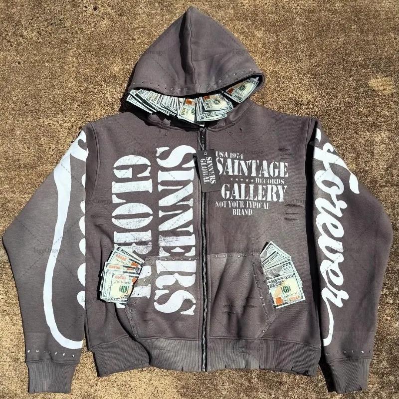 Europäischer und amerikanischer ins personalisierter NOFS bedruckter Pullover Hoodie Set Retro Jacke Street Trend y2k