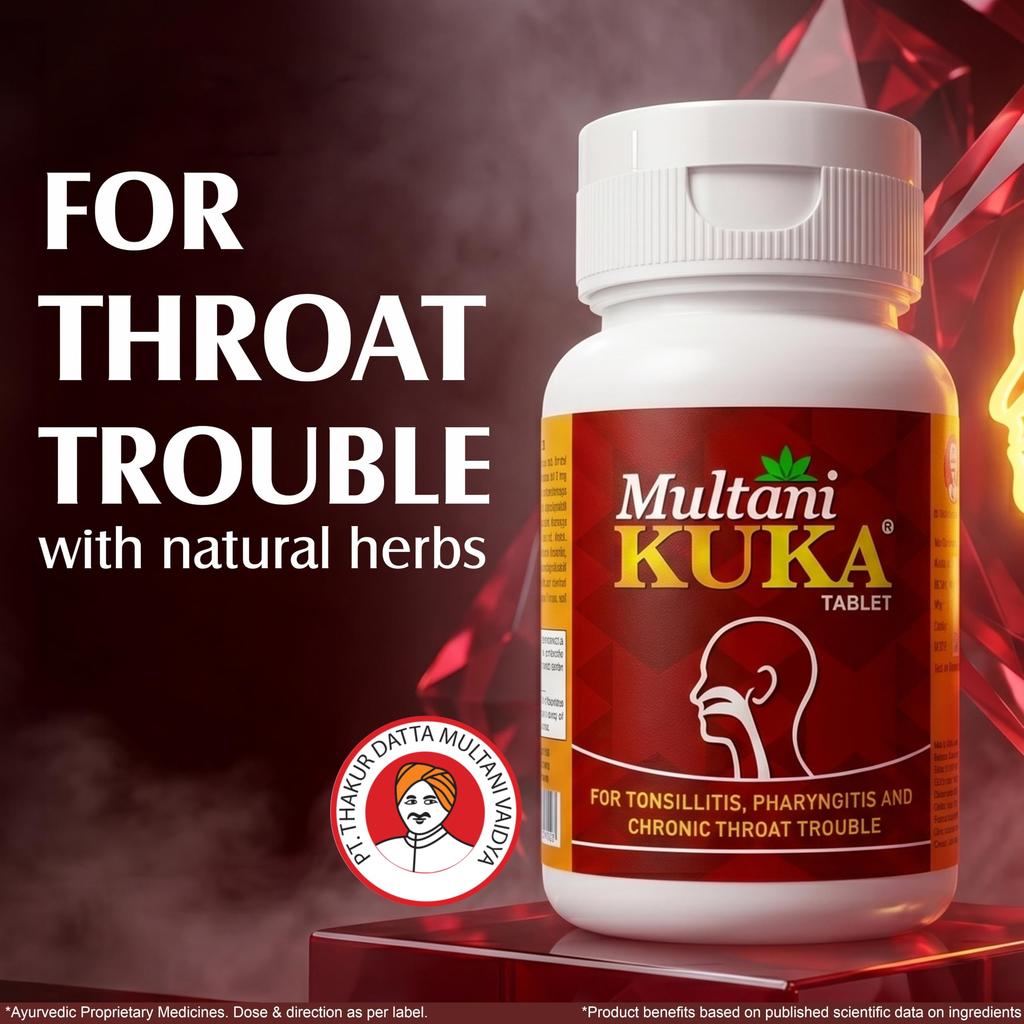Multani Kuka 100 Tablet | Useful In Tonsillitis, Pharyngitis & Chronic Throat Trouble | 100% Natural & Ayurvedic | Get Relief From Tonsils & Swolle