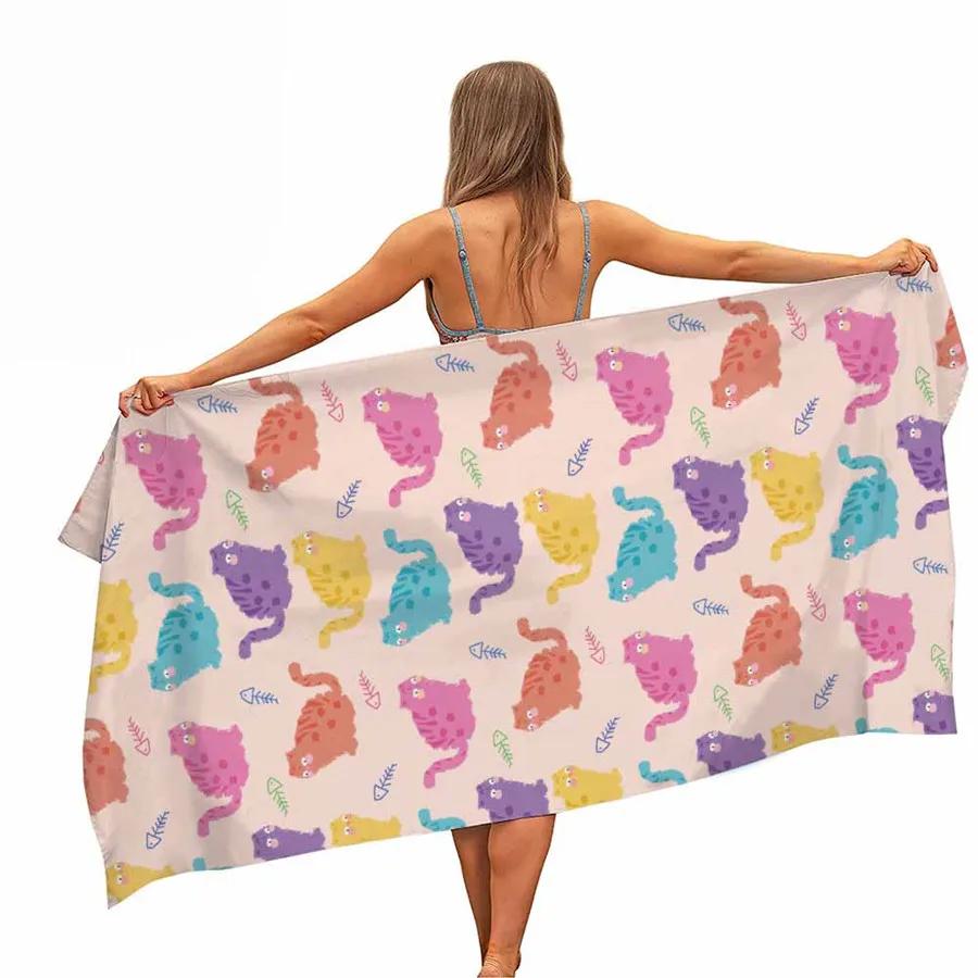 Cartoon Cat Microfiber Pool Beach Towel Portable Quick Fast Dry Sand Outdoor Travel Swim Blanket Thin Yoga Mat Bath Towel