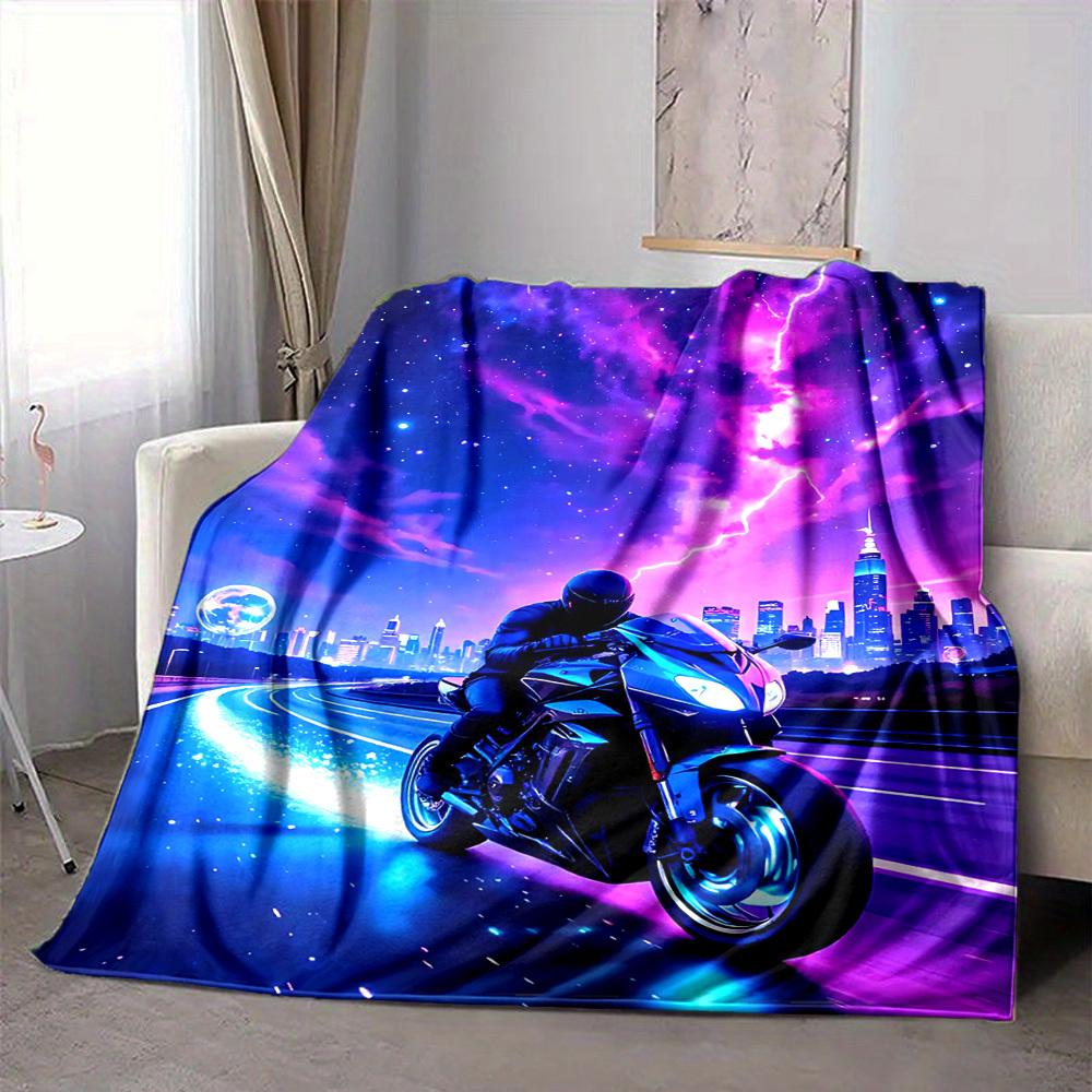 1PC Motorcycle Night Lights Blanket, Throw For Sofa, Bed, Travel, Camping, Livingroom,