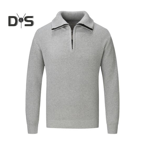 Men Fall Winter Sweater Lapel Loose Half Zipper Long Sleeves Mid Length Solid Color Retro Knitted Sweater