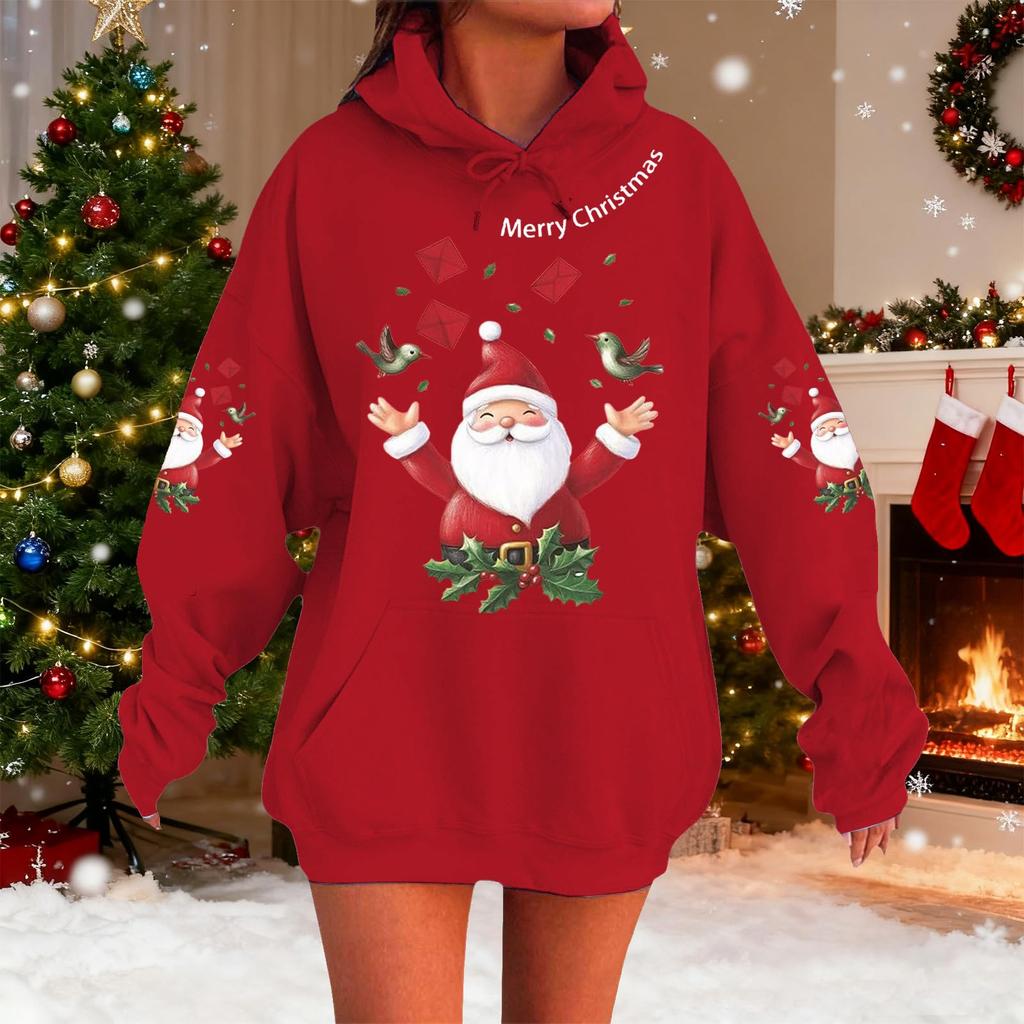 Women's Fashionable Casual Long-Sleeved Christmas Holiday Party Printed Hooded Sweatshirt