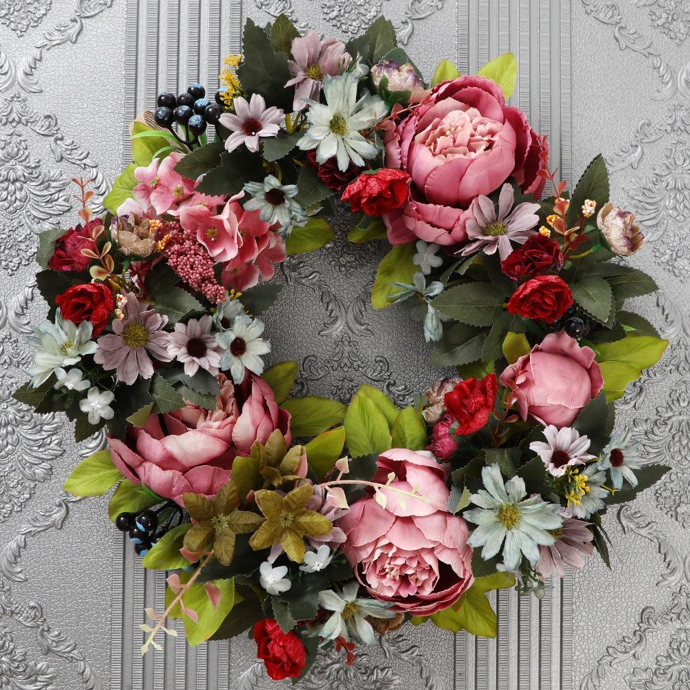 Artificial Vintage Peony Wreath Candlestick for Christmas and Halloween Decorative Flowers