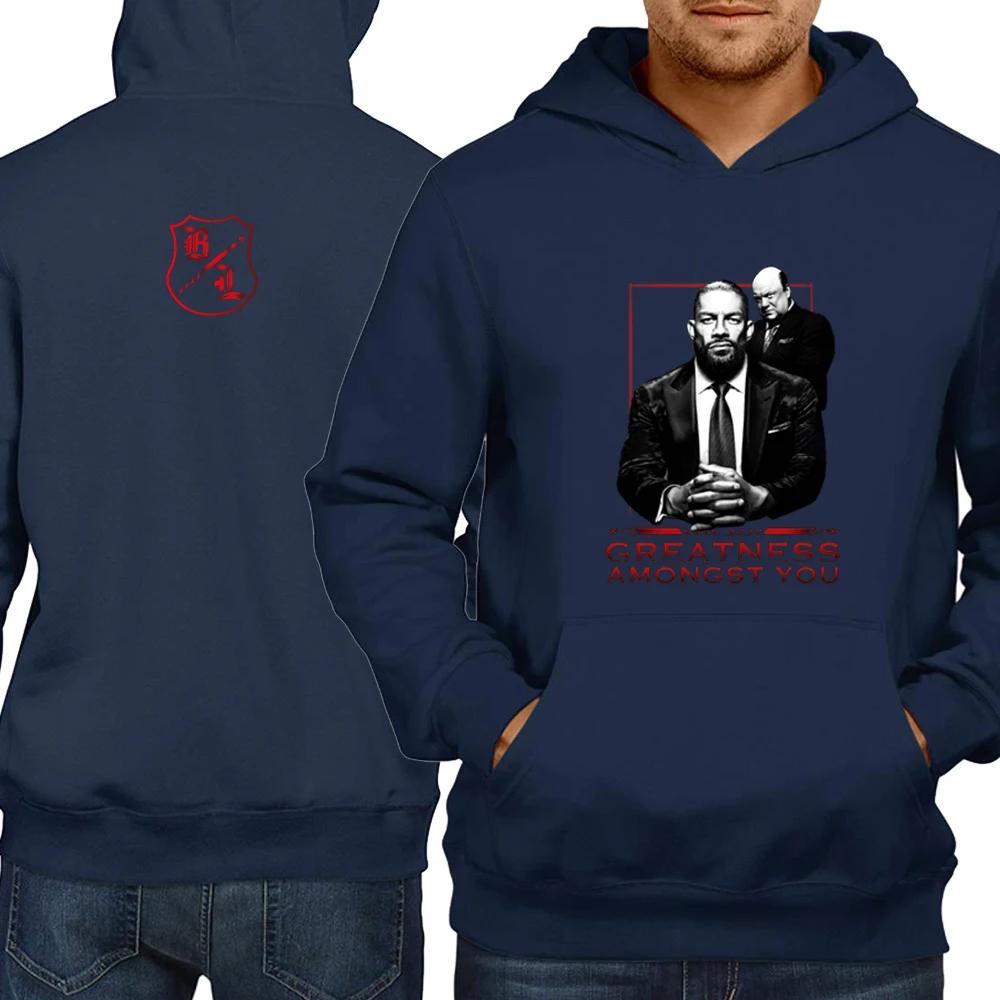 Jesień/Zima 2025 Nowa Słynna Postać Roman Reigns Męska Czarno-Granatowa Bluza z Kapturem Koszulka Sportowa Uliczna Codzienna