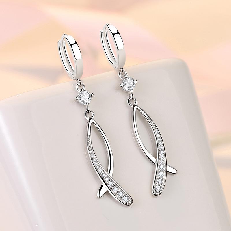 KOFSAC 925 Silver Mermaid Earrings Long Fishtail Shiny Women Jewelry Fashion Female Earrings
