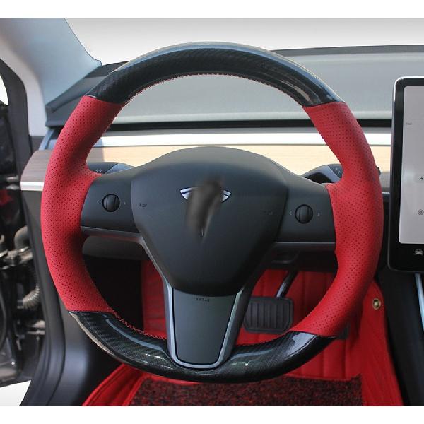For Tesla modelS Model X Model 3 DIY Custom Leather Suede Steering Wheel Cover Car Wheel Cover Interior
