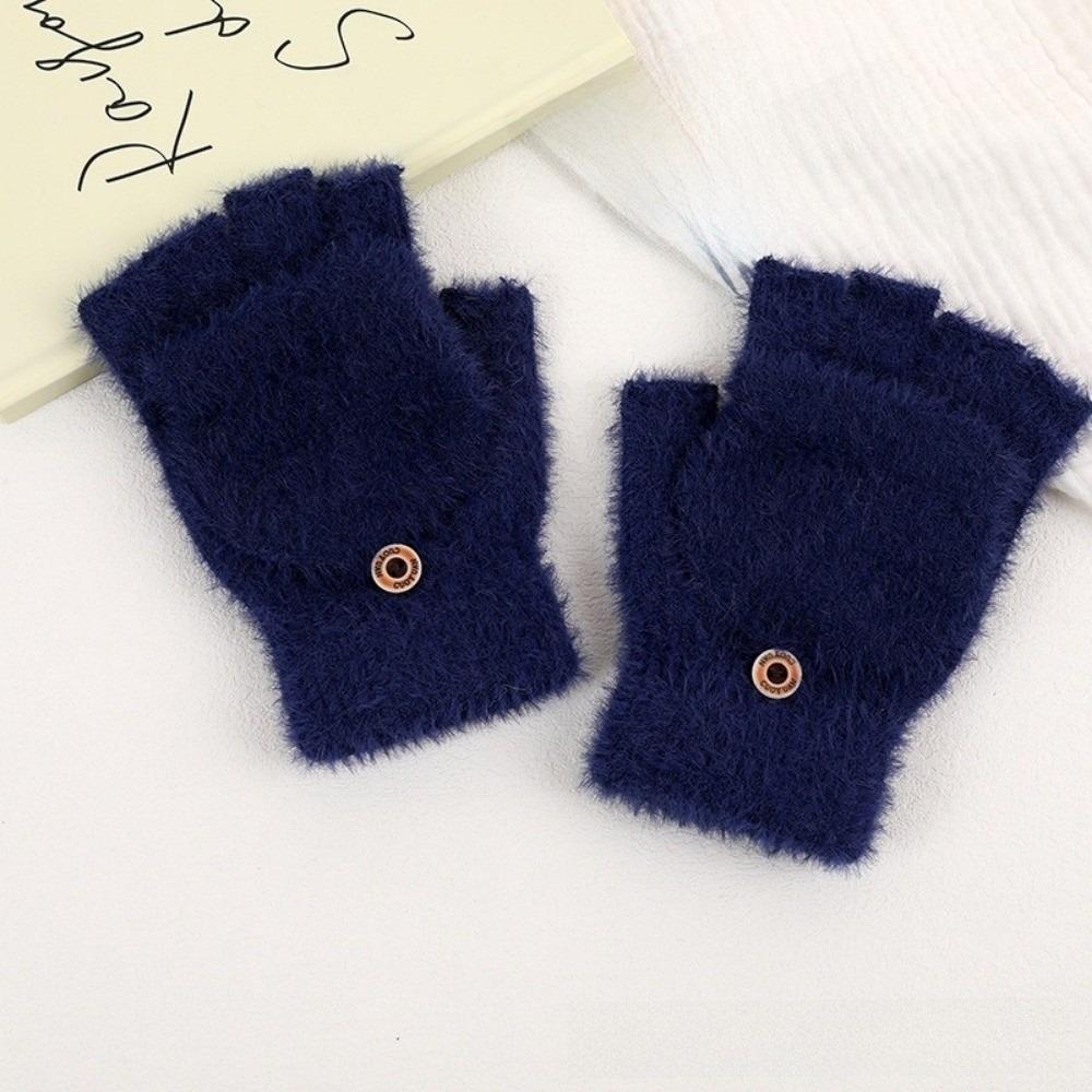 Outdoor Winter Half Finger Gloves Plush Warm Touchscreen Gloves Thickened Imitation Cashmere Flip Cover Gloves For Women Men