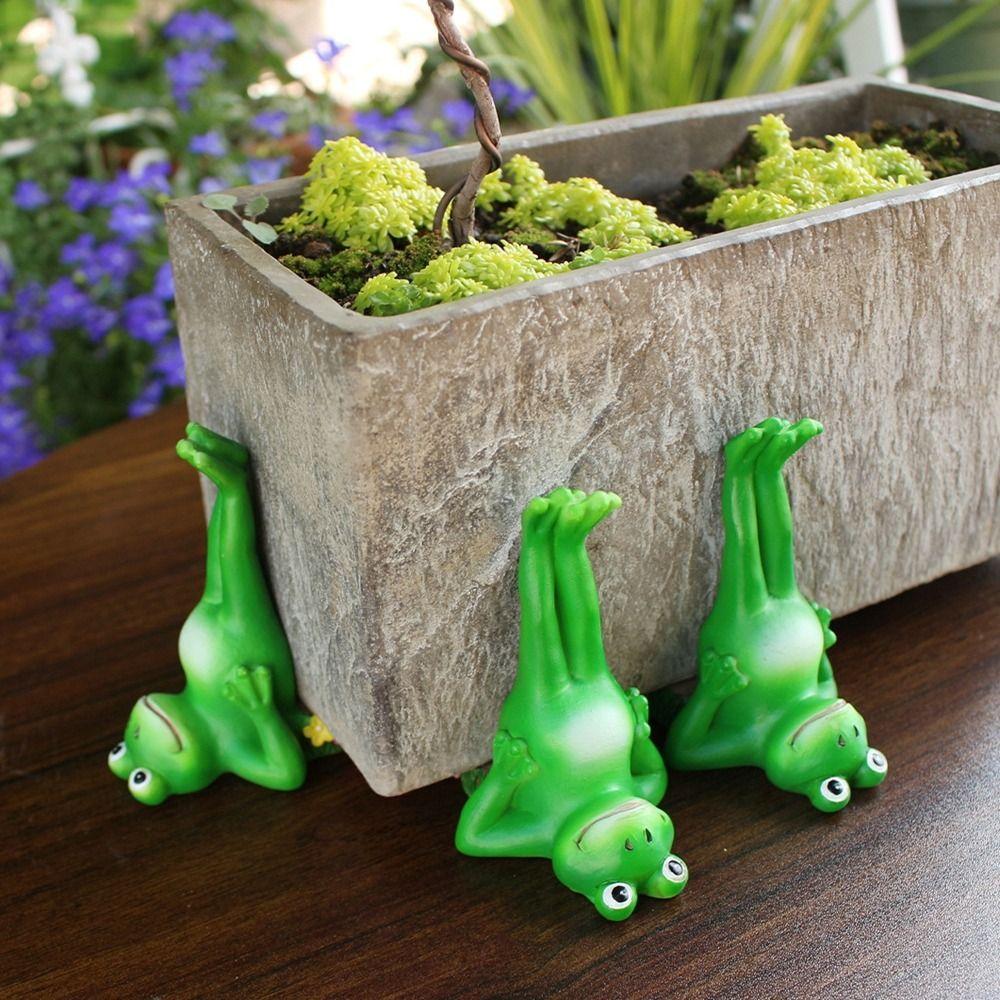 3Pcs Resin Handstand Frog Planter Pot Feet Miniature Frog Figurines Planter for Home