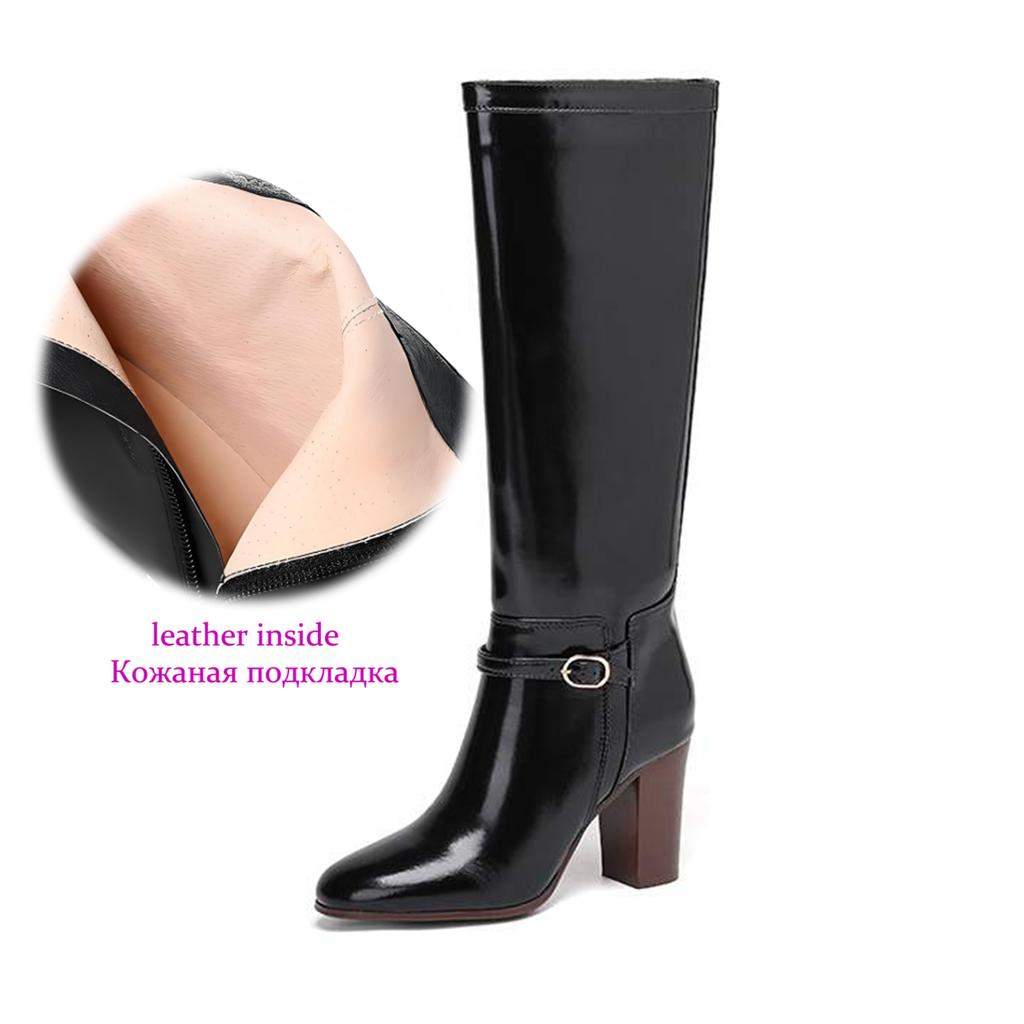 Krazing Pot Cow Split Skin Round Toe thick high Heels Knight Boots Size 46 Size 45 Slip on Plus Size Women Metal Buckle Thigh High Boots