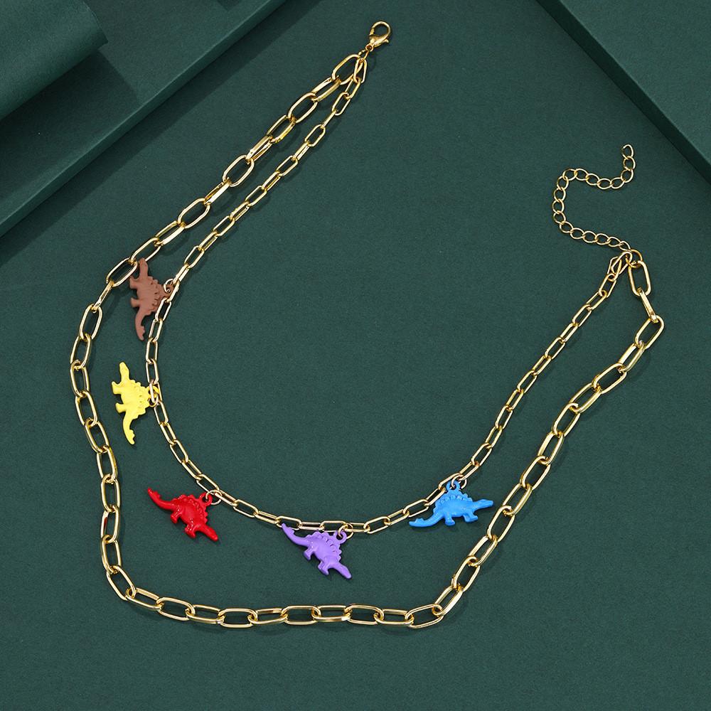 Fashionable Gold Dinosaur Pendant Necklace For Women With Creative Multilayer Design