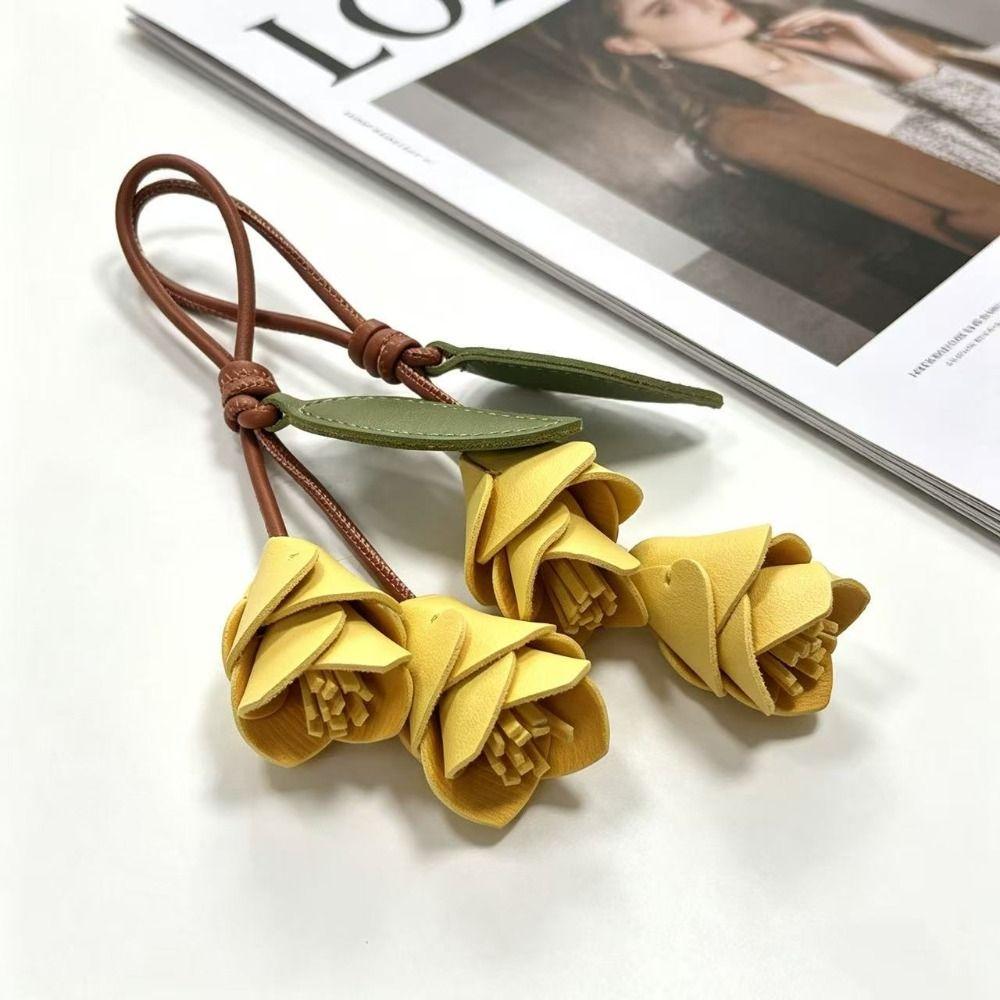 Cute Hanger Pu Leather Tulip Pendant Fashion Colorful Pu Flower Keychain Creative Bag Decoration Bag Accessory