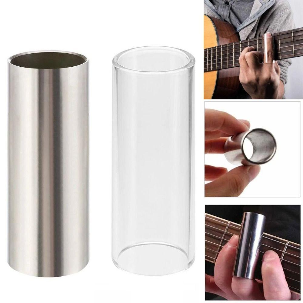 2Pcs Stainless Steel Guitar Slide Bar Set Glass Guitar Finger Sliders Guitar Pick Tube Guitarist