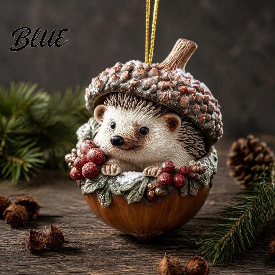 Festive Tree Ornament Forest Animal Acorn Hanging Ornament 2D Acrylic Flat Printed Decor for Christmas Woodland Creature Pendant Holiday
