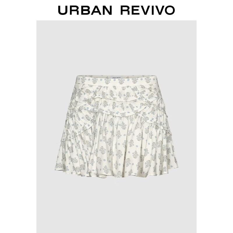 UR2026 Women s Floral Ruffle Pleated Mini Skirt L