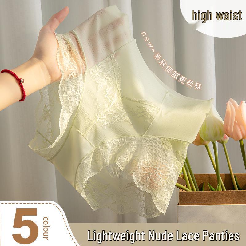 Women's High Waist Lace Trim Tummy Control Panties - Sexy, Comfortable, Breathable Cotton Crotch Triangle Design