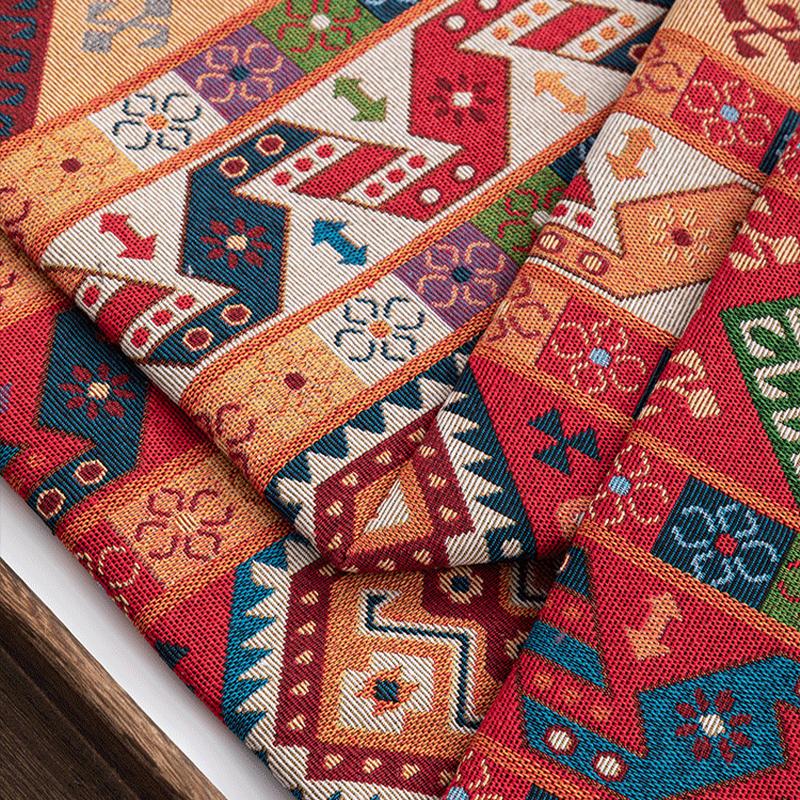 Ethnic Yarn-Dyed Jacquard Fabric Thicken Geometric Stripe Fabric DIY Sofa Tablecloth Bag Clothing Background Decorative Cloth